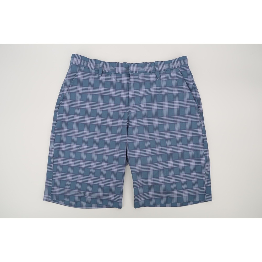 J Lindeberg‎ Mens 34 Regular Fit Blue Plaid Checks Golf Performance Shorts